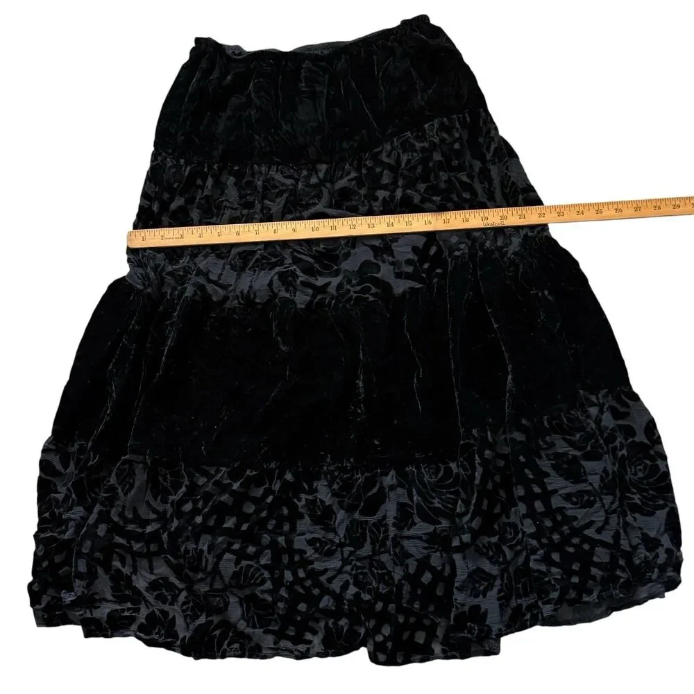 Jessica Howard Skirt Women’s 10 Black Floral Burnout Velvet Whimsigoth Hippie